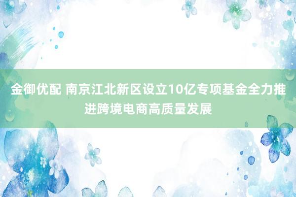 金御优配 南京江北新区设立10亿专项基金全力推进跨境电商高质量发展
